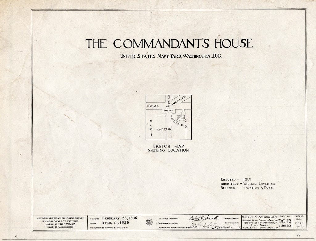Blueprint HABS DC,WASH,74A- (Sheet 0 of 2) - Navy Yard, Commandant's House, Eighth & M Streets Southeast, Washington, District of Columbia, DC