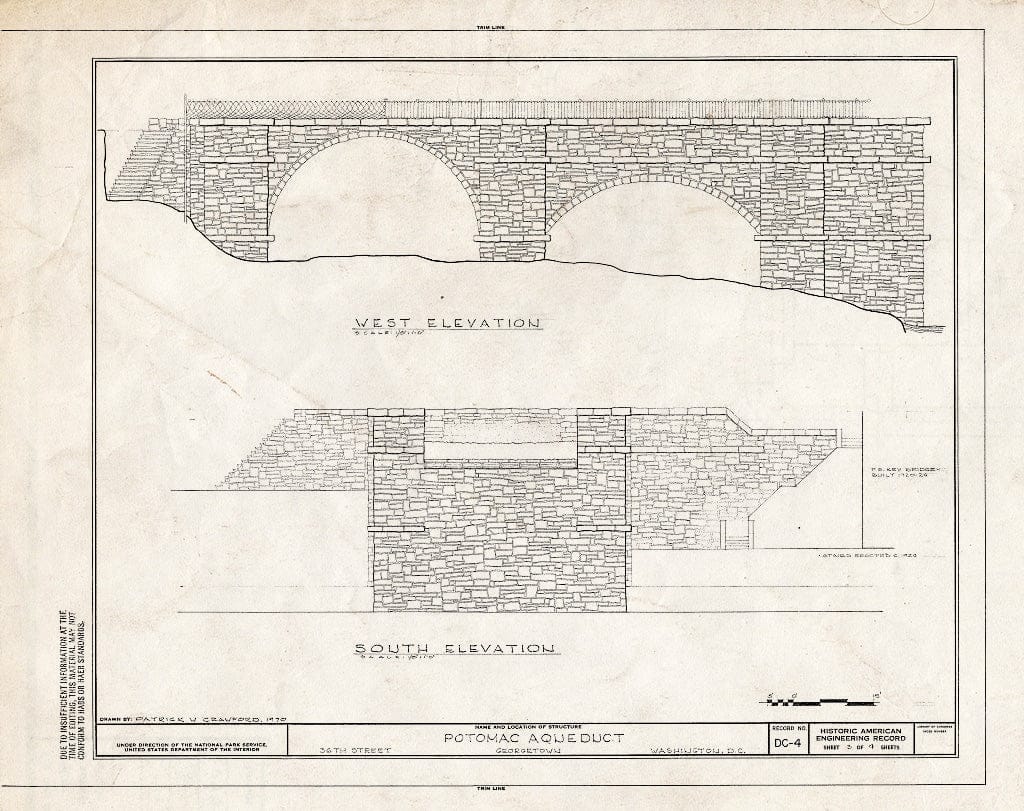 Blueprint West Elevation, South Elevation - Potomac Aqueduct, Spanning Potomac River, Washington, District of Columbia, DC