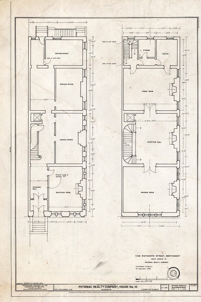 Blueprint HABS DC,WASH,507- (Sheet 1 of 1) - Potomac Realty Company, House No. 10, 1128 Sixteenth Street Northwest, Washington, District of Columbia, DC