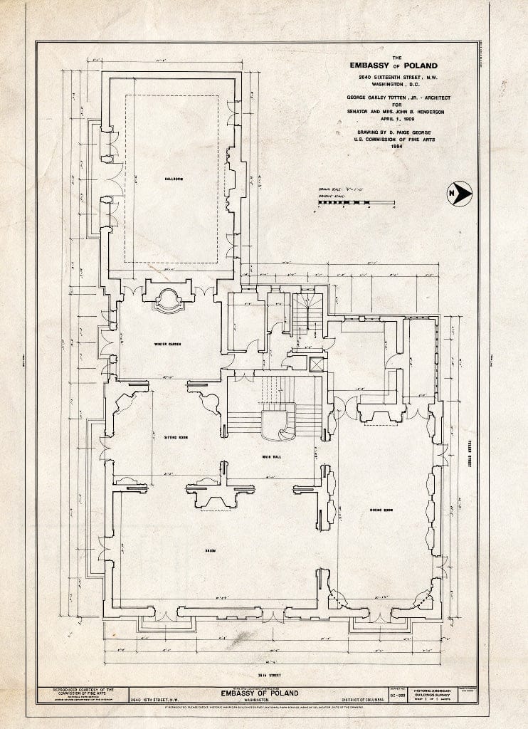 Blueprint HABS DC,WASH,416- (Sheet 1 of 1) - Embassy of Poland, 2640 Sixteenth Street Northwest, Washington, District of Columbia, DC