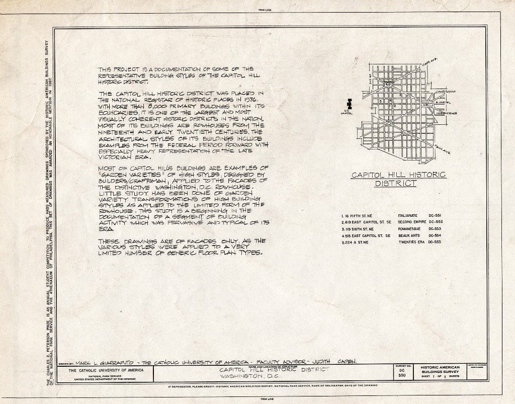 Blueprint HABS DC,WASH,553- (Sheet 1 of 1) - Capitol Hill Historic District, Washington, District of Columbia, DC
