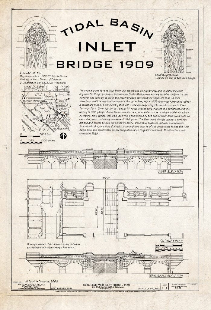 Blueprint Tidal Basin Inlet Bridge 1909, Title Page - Tidal Reservoir, Inlet Bridge, Ohio Drive, Spanning Inlet of Tidal Basin, Washington, District of Columbia, DC