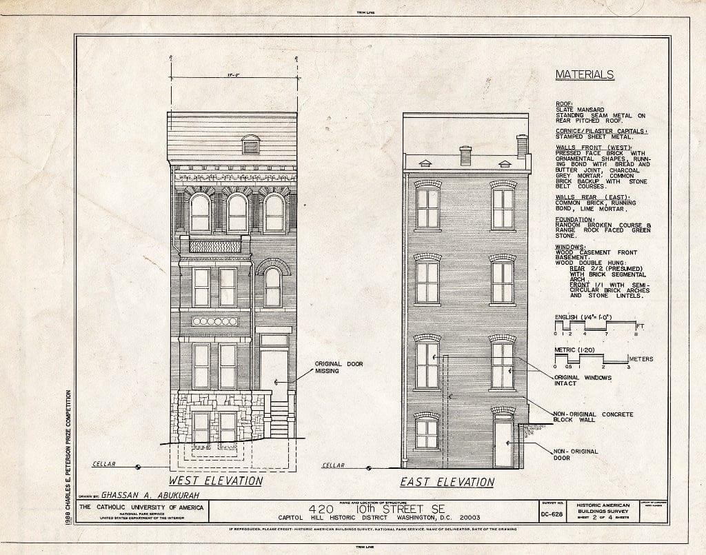 Blueprint HABS DC,WASH,580- (Sheet 2 of 4) - 420 Tenth Street, Southeast (House), Washington, District of Columbia, DC