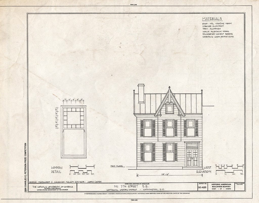 Blueprint HABS DC,WASH,581- (Sheet 1 of 1) - 541 Seventh Street, Southeast (House), Washington, District of Columbia, DC