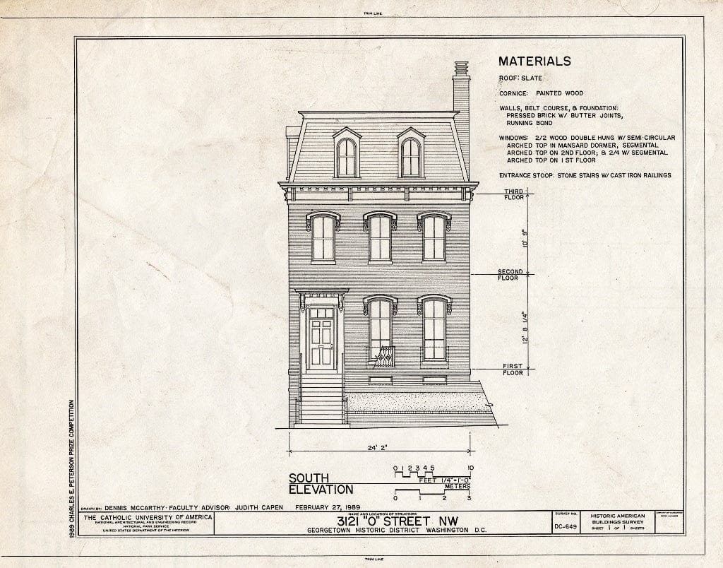 Blueprint South Elevation - 3121 O Street, Northwest (House), Washington, District of Columbia, DC