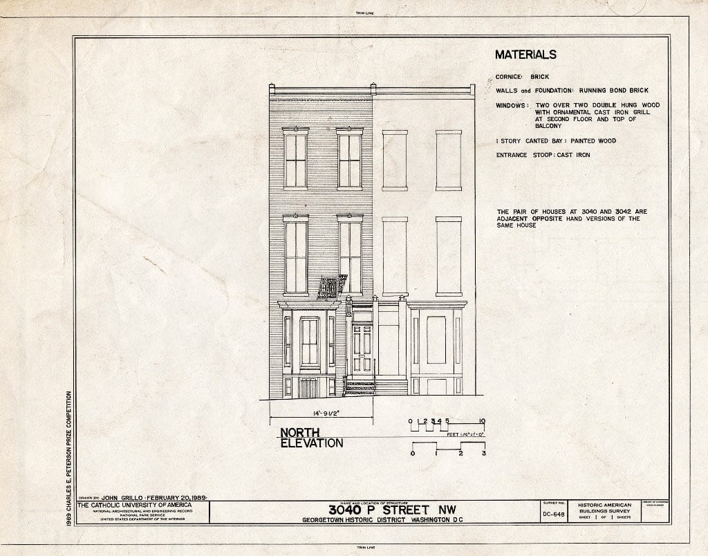 Blueprint North Elevation - 3040 P Street, Northwest (House), Washington, District of Columbia, DC