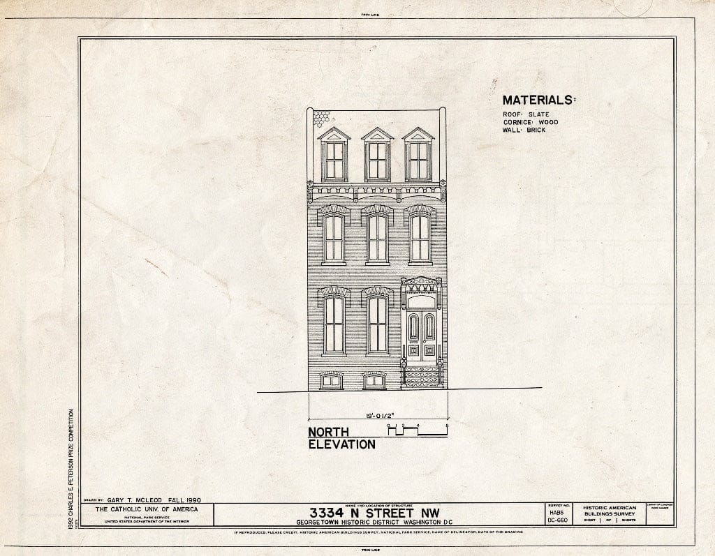 Blueprint North Elevation - 3334 N Street, Northwest (House), Washington, District of Columbia, DC