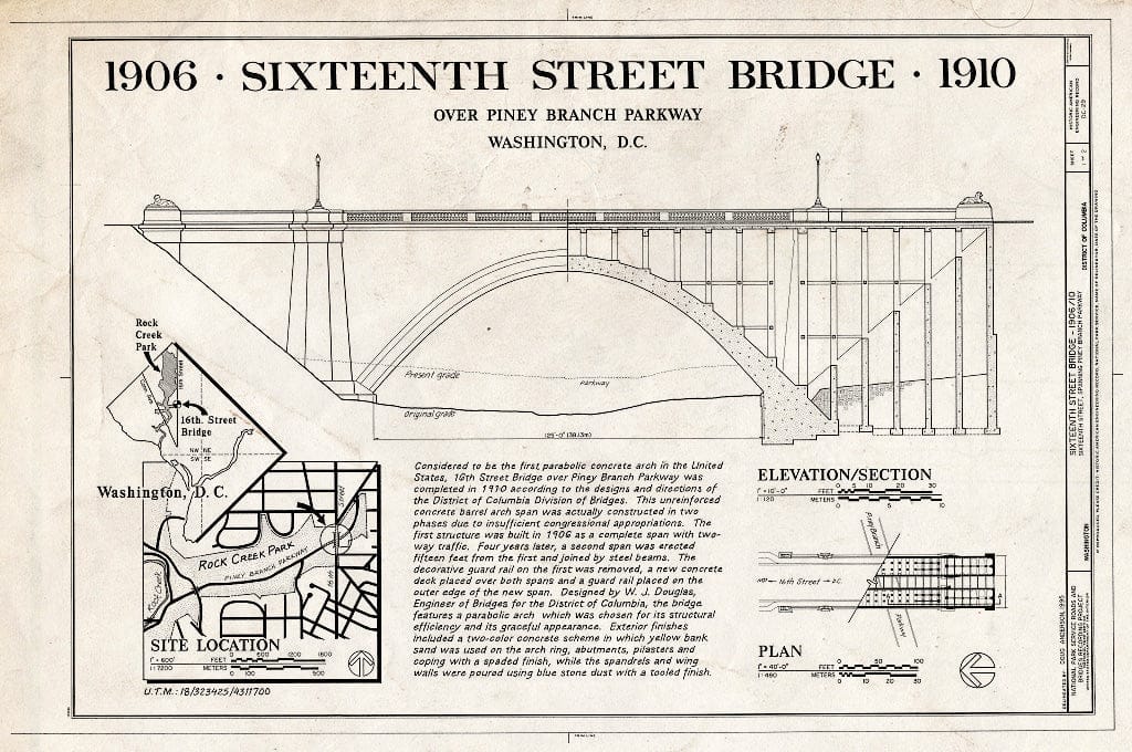 Blueprint Sixteenth Street Bridge, Title Page - Sixteenth Street Bridge, Spanning Piney Branch Parkway, Washington, District of Columbia, DC