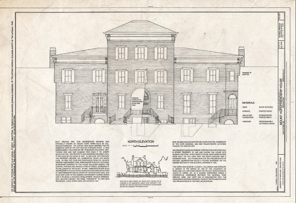 Blueprint North Elevation & Cover Sheet - Mount Hope, 3308 R Street, Northwest, Washington, District of Columbia, DC