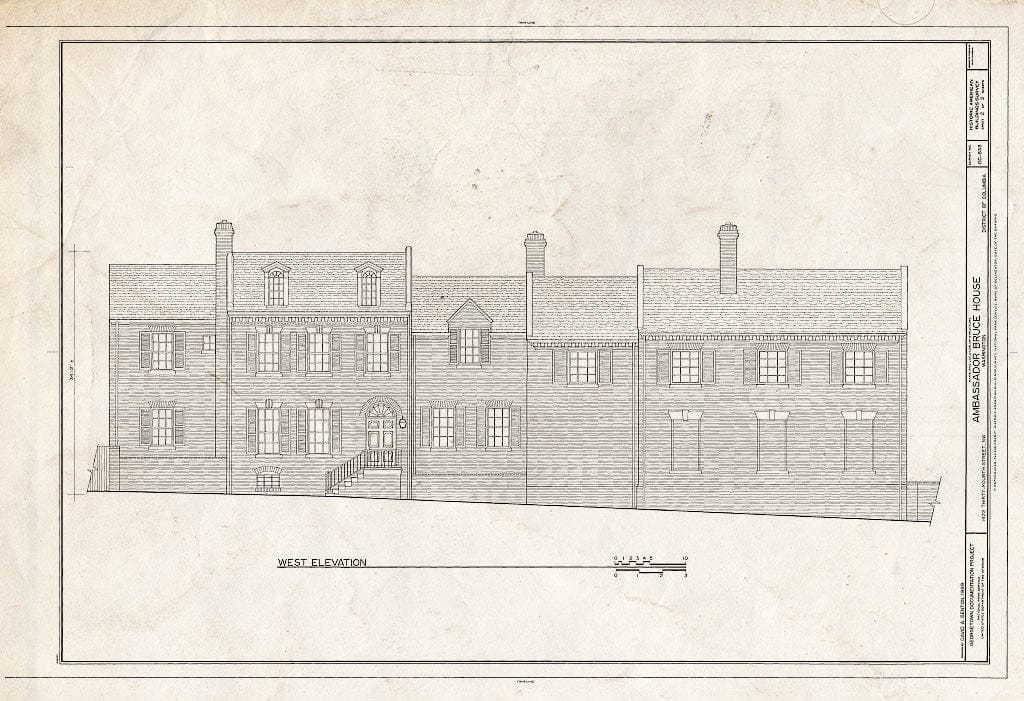 Blueprint West Elevation - Ambassador Bruce House, 1422 Thirty-Fifth Street, Northwest, Washington, District of Columbia, DC