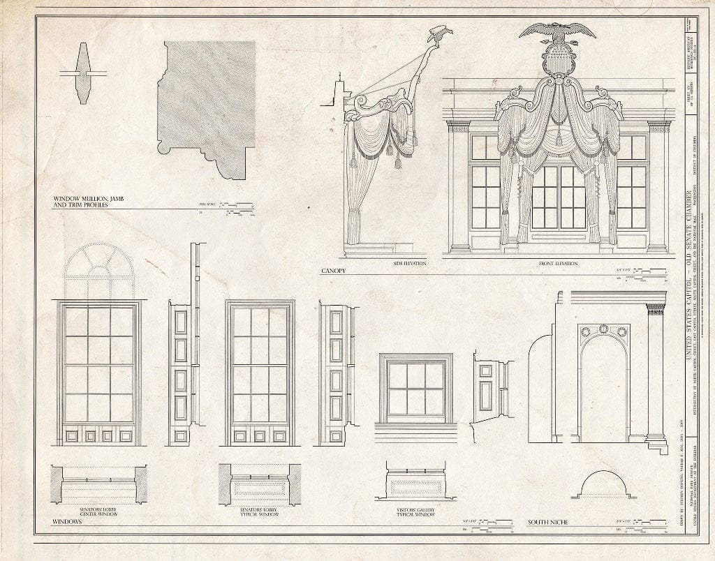 Blueprint Reflected Ceiling Plan - U.S. Capitol, Old Senate Chamber, Intersection of North, South, East Capitol Streets & Capitol Mall, Washington, District of Columbia, DC
