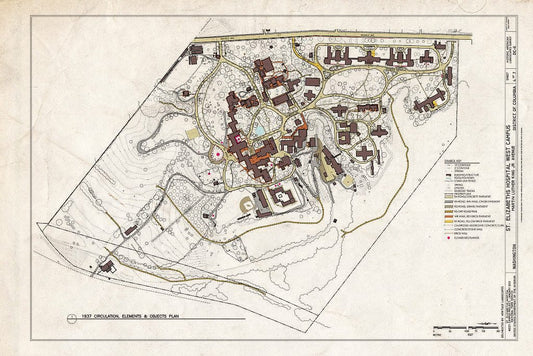 Blueprint 1937 Circulation, Elements and Objects Plan - St. Elizabeths Hospital West Campus, 2700 Martin Luther King Jr. Avenue, Southeast, Washington, District of Columbia, DC