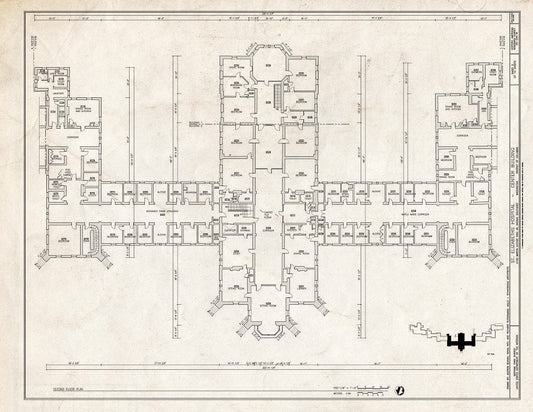 Blueprint 3. Second Floor Plan - St. Elizabeths Hospital, Center Building, 539-559 Cedar Drive, Southeast, Washington, District of Columbia, DC