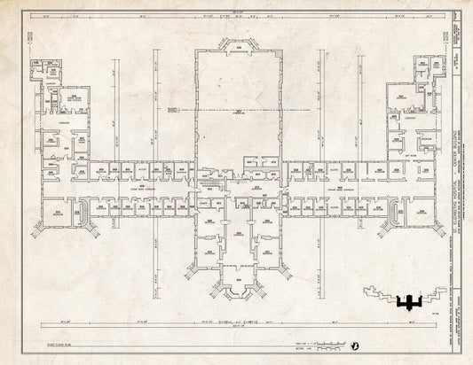 Blueprint 4. Third Floor Plan - St. Elizabeths Hospital, Center Building, 539-559 Cedar Drive, Southeast, Washington, District of Columbia, DC