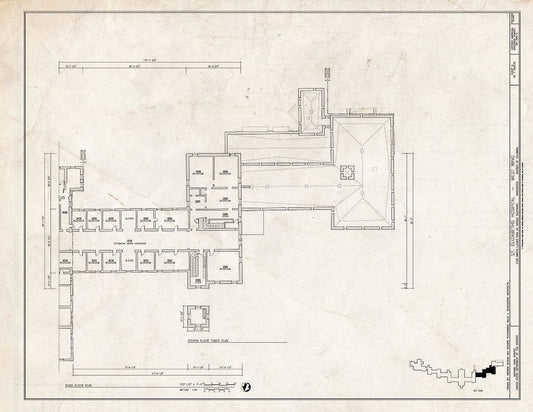 Blueprint 4. Third Floor Plan - St. Elizabeths Hospital, West Wing, 539-559 Cedar Drive, Southeast, Washington, District of Columbia, DC