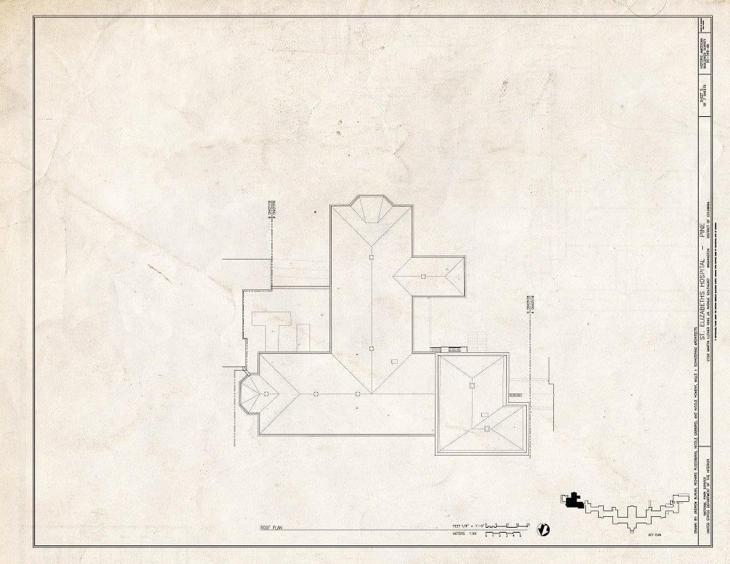 Blueprint Roof Plan - St. Elizabeths Hospital, Pine, 539-559 Cedar Drive, Southeast, Washington, District of Columbia, DC