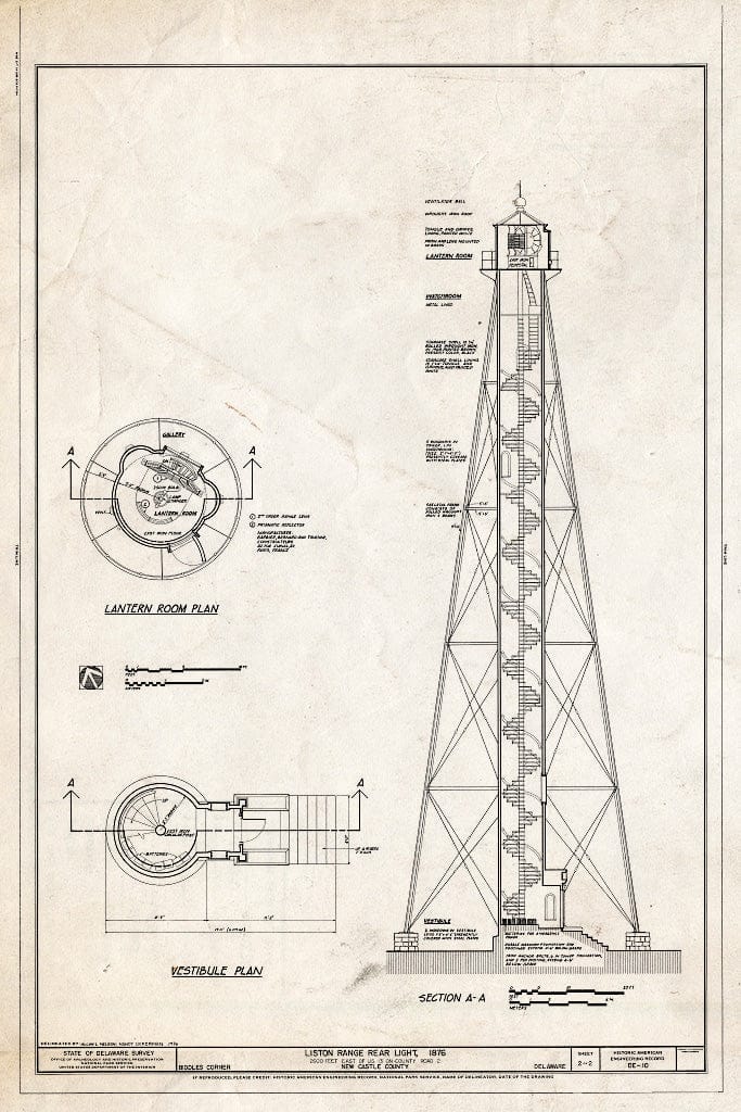 Blueprint HAER DEL,2-BIDCO.V,1- (Sheet 2 of 2) - Liston Range Rear Light, County Road 2, Biddles Corner, New Castle County, DE