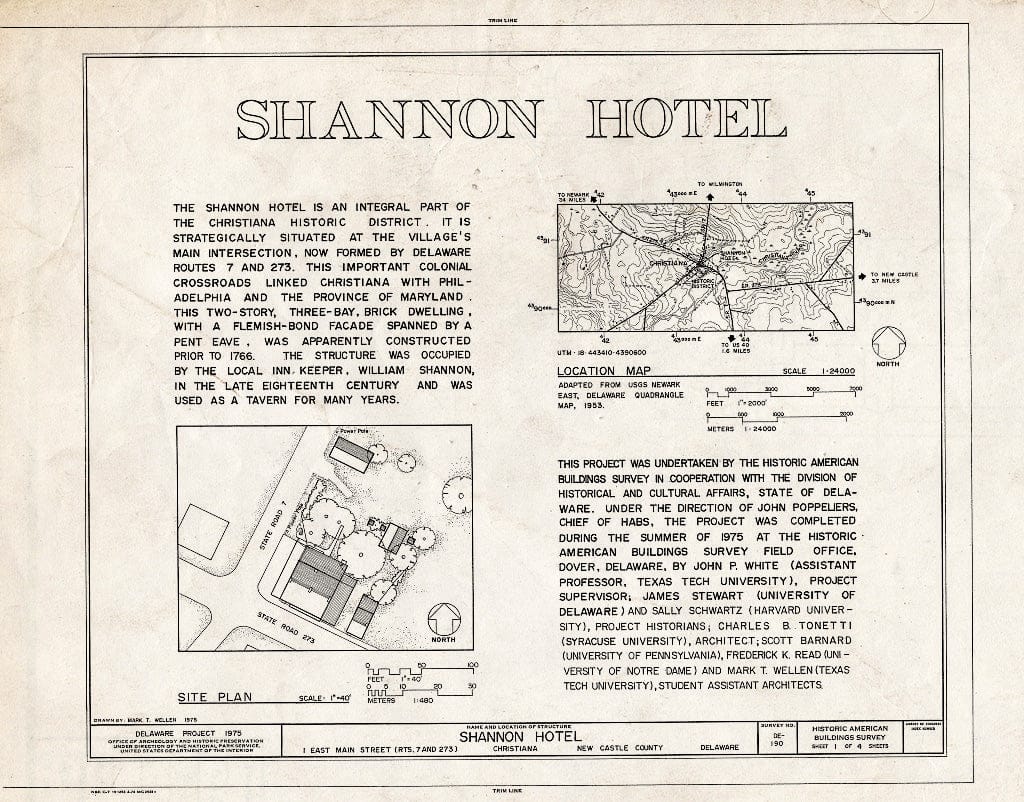 Blueprint HABS DEL,2-Chris,1- (Sheet 1 of 4) - Shannon Hotel, 1 East Main Street, Christiana, New Castle County, DE