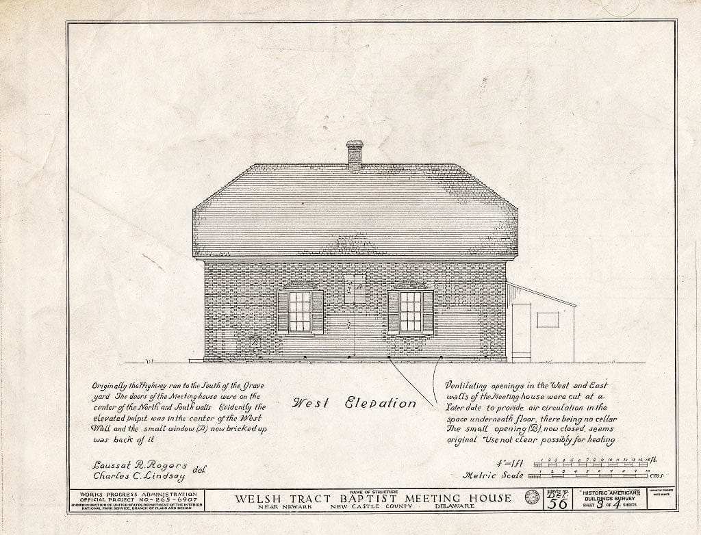 Blueprint HABS DEL,2-COOBR.V,1- (Sheet 3 of 4) - Welsh Tract Baptist Church, Welsh Tract Church Road, Newark, New Castle County, DE