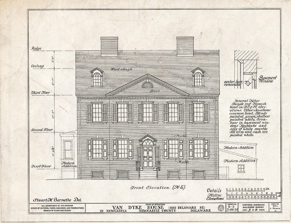 Blueprint HABS DEL,2-NEWCA,11- (Sheet 3 of 8) - Nicholas Van Dyke Jr. House, 400 Delaware Street, New Castle, New Castle County, DE