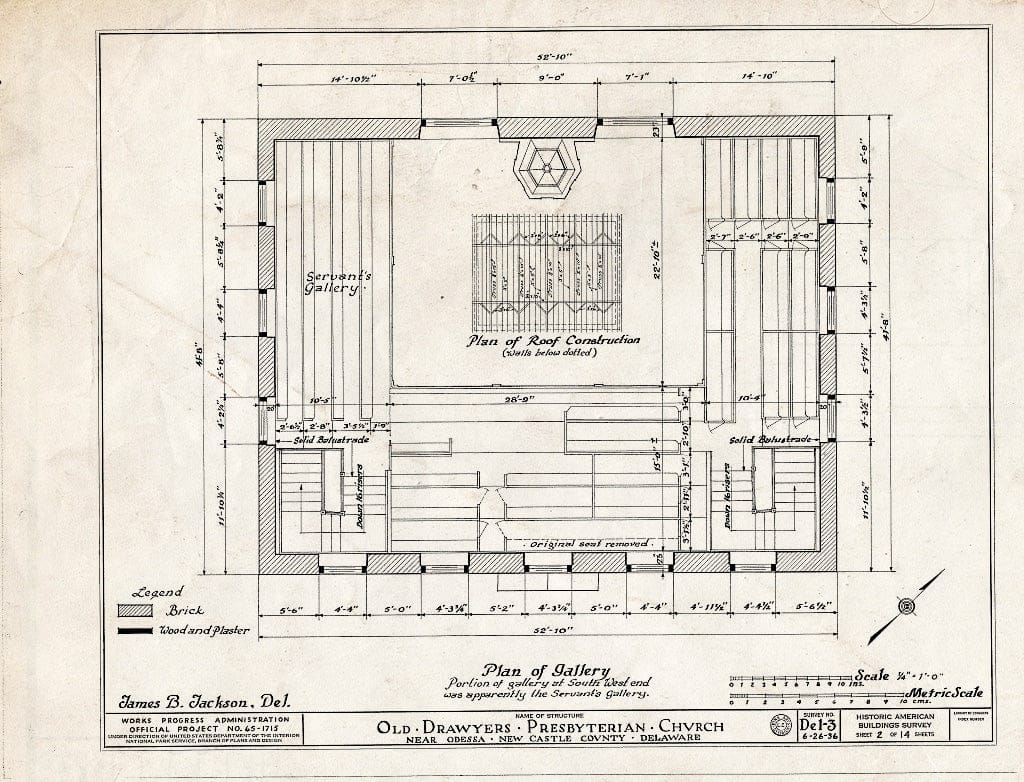 Blueprint HABS DEL,2-OD.V,1- (Sheet 2 of 14) - Old Drawyers Presbyterian Church, Route 13, Odessa, New Castle County, DE