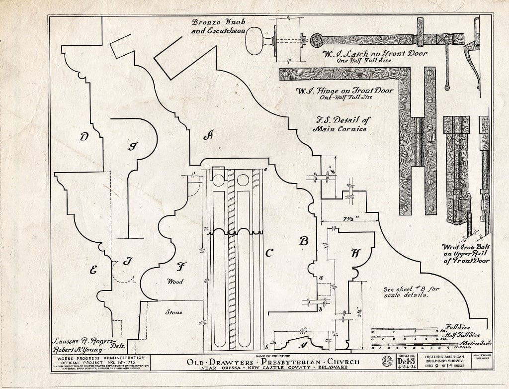 Blueprint HABS DEL,2-OD.V,1- (Sheet 9 of 14) - Old Drawyers Presbyterian Church, Route 13, Odessa, New Castle County, DE