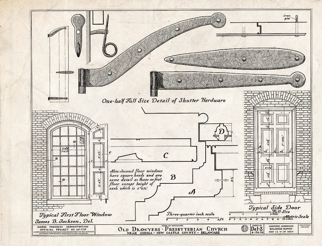 Blueprint HABS DEL,2-OD.V,1- (Sheet 11 of 14) - Old Drawyers Presbyterian Church, Route 13, Odessa, New Castle County, DE
