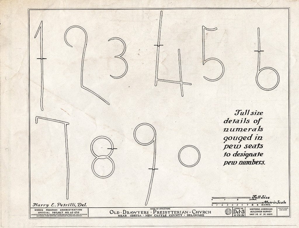Blueprint HABS DEL,2-OD.V,1- (Sheet 14 of 14) - Old Drawyers Presbyterian Church, Route 13, Odessa, New Castle County, DE