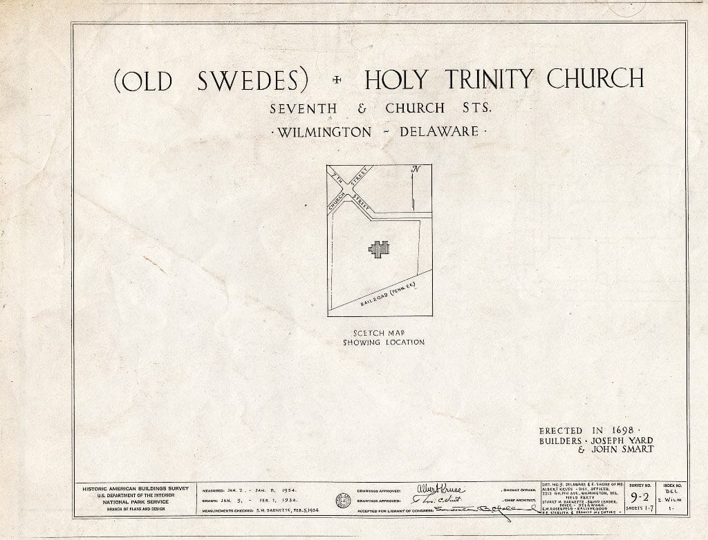 Blueprint HABS DEL,2-WILM,1- (Sheet 0 of 7) - Holy Trinity Church, Seventh & Church Street, Wilmington, New Castle County, DE