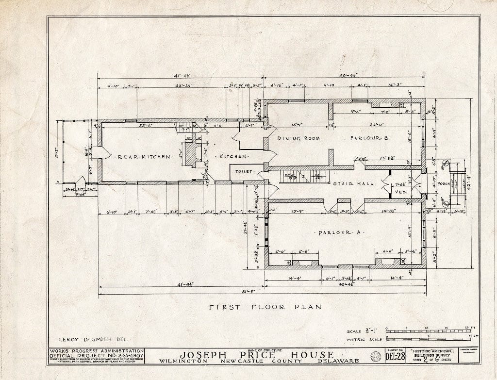 Blueprint HABS DEL,2-WILM,15- (Sheet 2 of 6) - Joseph Price House, 1301 North Market Street, Wilmington, New Castle County, DE