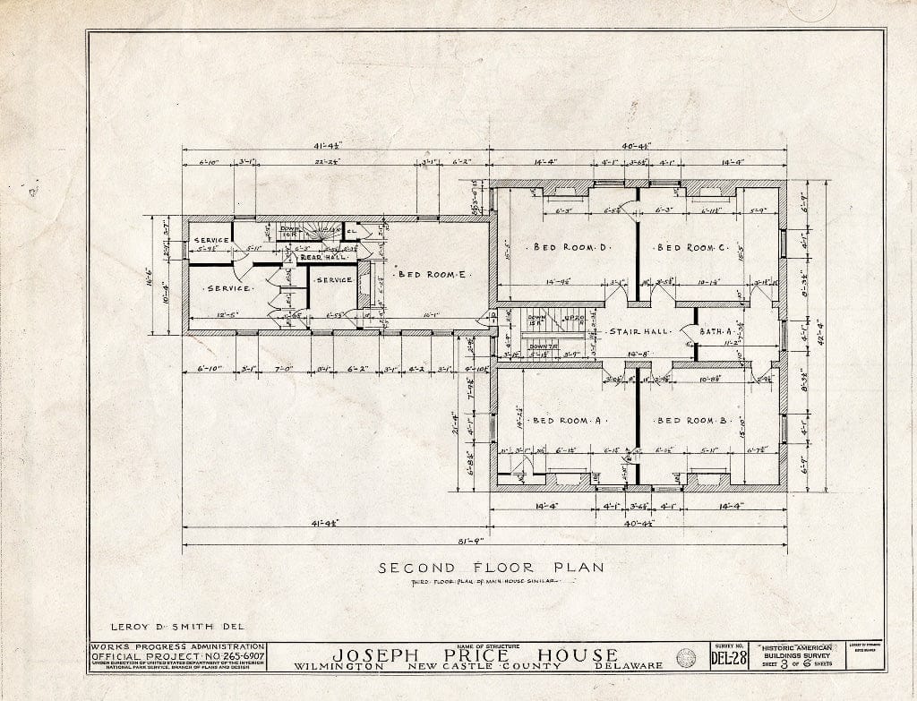 Blueprint HABS DEL,2-WILM,15- (Sheet 3 of 6) - Joseph Price House, 1301 North Market Street, Wilmington, New Castle County, DE