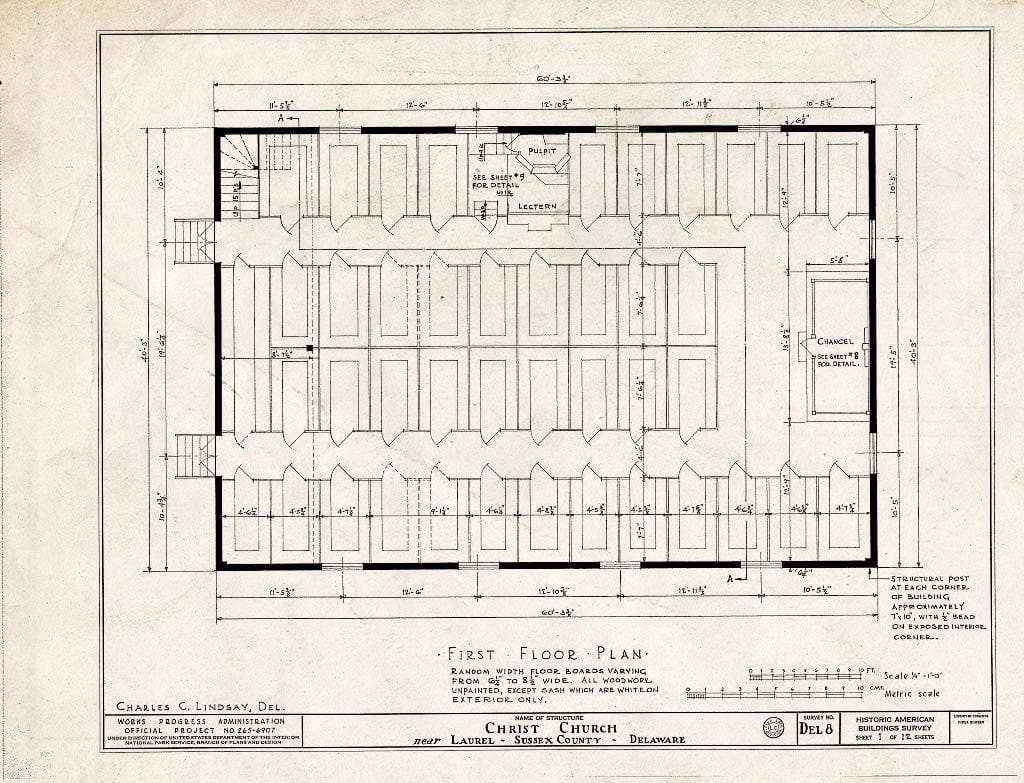 Blueprint HABS DEL,3-LAU.V,1- (Sheet 1 of 12) - Old Christ Church, State Roads 465 & 465-A, Laurel, Sussex County, DE