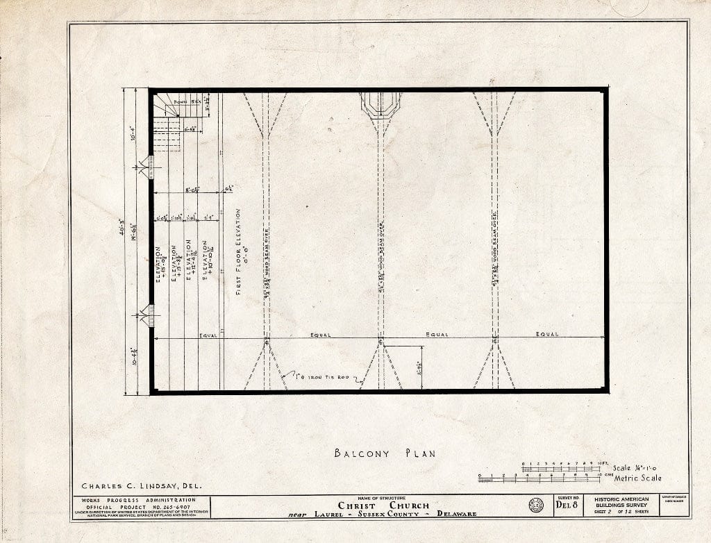 Blueprint HABS DEL,3-LAU.V,1- (Sheet 2 of 12) - Old Christ Church, State Roads 465 & 465-A, Laurel, Sussex County, DE