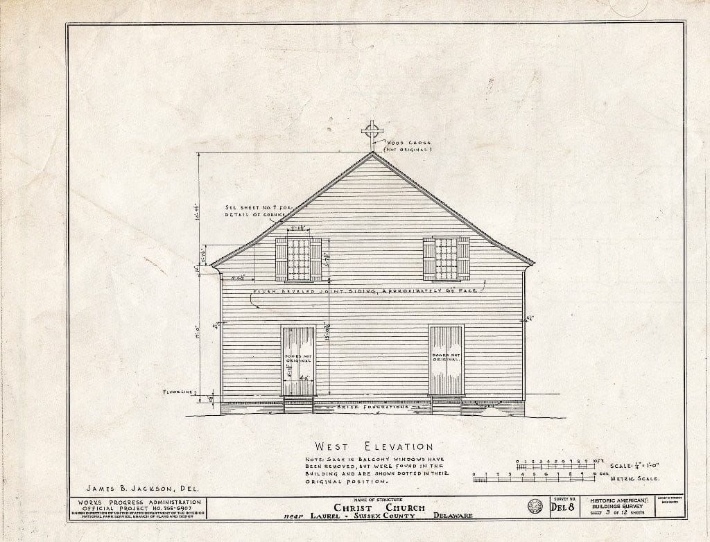 Blueprint HABS DEL,3-LAU.V,1- (Sheet 3 of 12) - Old Christ Church, State Roads 465 & 465-A, Laurel, Sussex County, DE