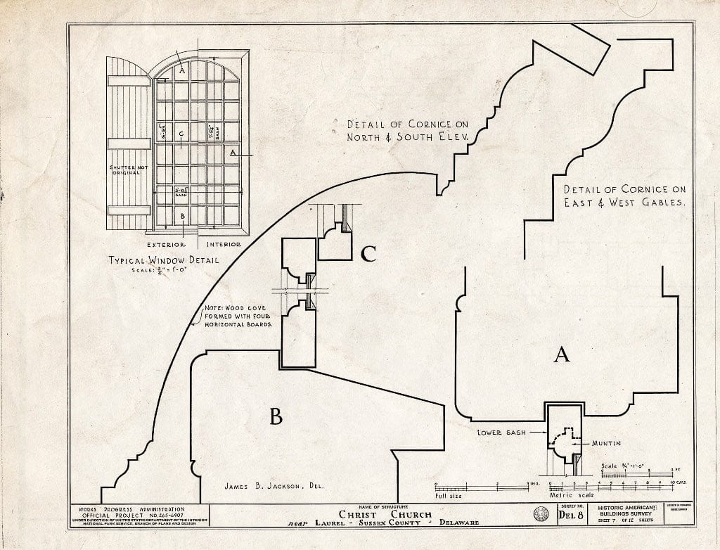 Blueprint HABS DEL,3-LAU.V,1- (Sheet 7 of 12) - Old Christ Church, State Roads 465 & 465-A, Laurel, Sussex County, DE