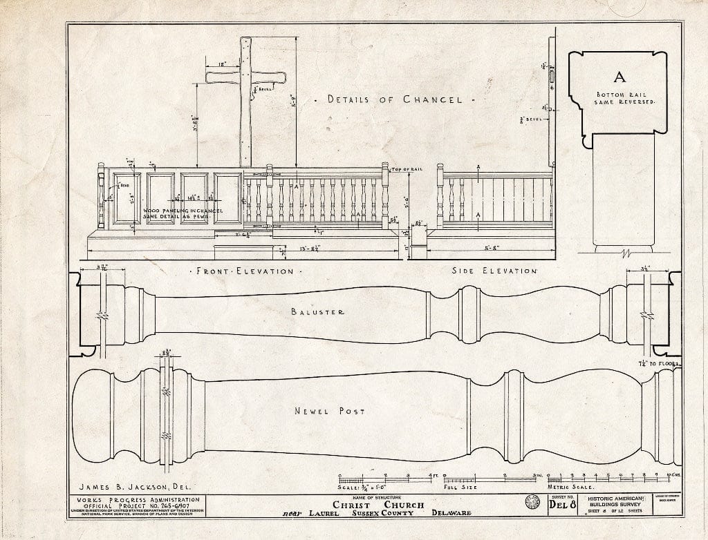 Blueprint HABS DEL,3-LAU.V,1- (Sheet 8 of 12) - Old Christ Church, State Roads 465 & 465-A, Laurel, Sussex County, DE