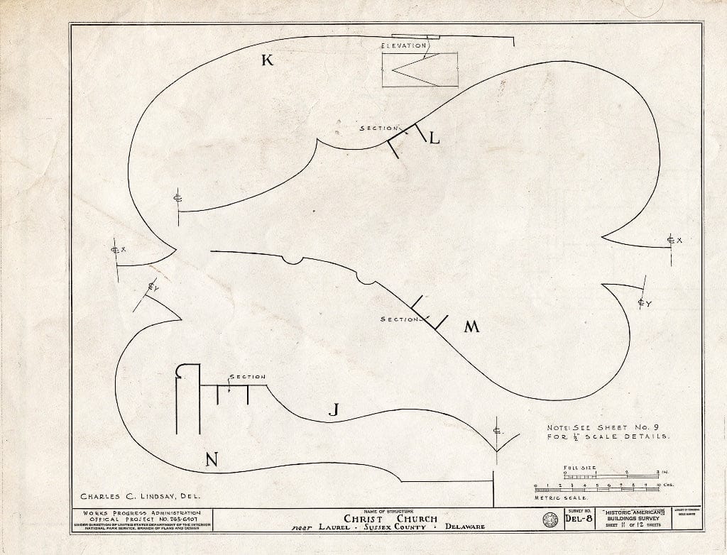 Blueprint HABS DEL,3-LAU.V,1- (Sheet 11 of 12) - Old Christ Church, State Roads 465 & 465-A, Laurel, Sussex County, DE