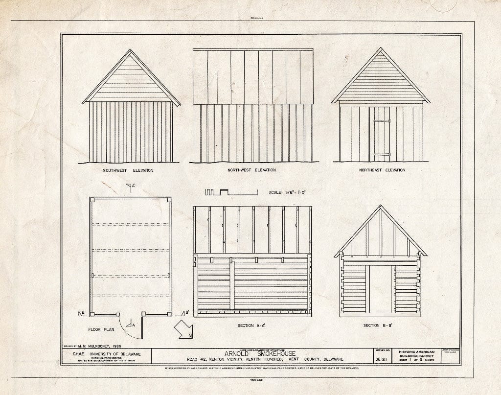 Blueprint HABS DEL,1-Kent.V,2- (Sheet 1 of 2) - Arnold Smokehouse, Route 42, Kenton, Kent County, DE