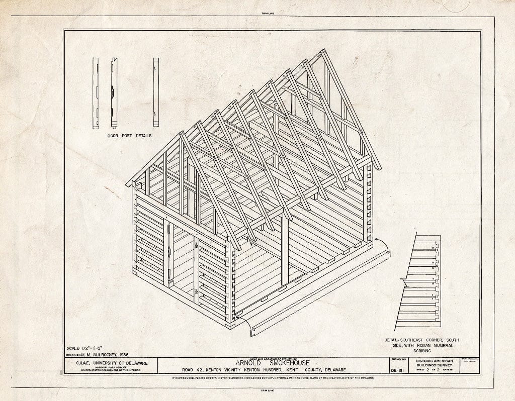 Blueprint HABS DEL,1-Kent.V,2- (Sheet 2 of 2) - Arnold Smokehouse, Route 42, Kenton, Kent County, DE