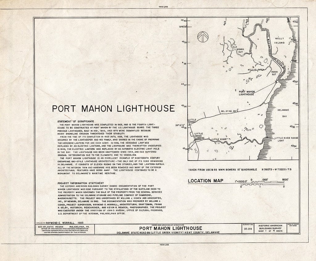 Blueprint HABS DEL,1-LITCRE.V,1- (Sheet 1 of 4) - Port Mahon Lighthouse, Delaware Bay at Mouth of Mahon River, on State Route 89, Little Creek, Kent County, DE