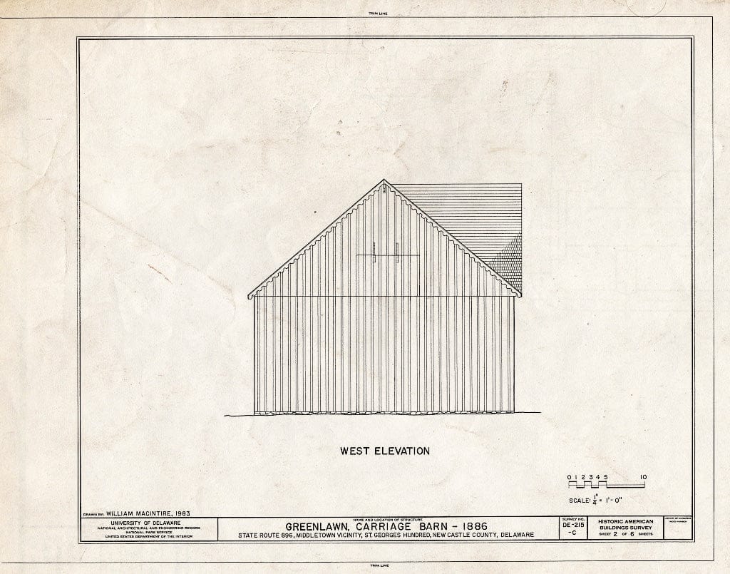 Blueprint HABS DEL,2-MIDTO.V,4-C- (Sheet 2 of 6) - Greenlawn, Carriage Barn, Route 896 (North Broad Street), 0.6 Mile North of Middletown, Middletown, New Castle County, DE