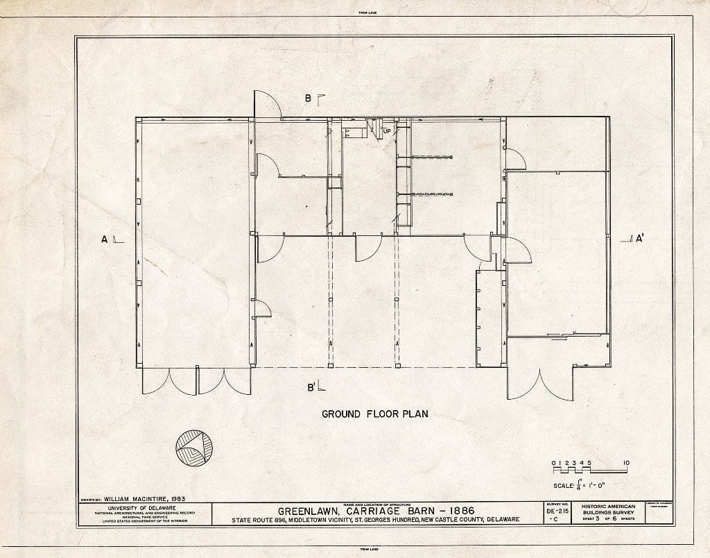 Blueprint HABS DEL,2-MIDTO.V,4-C- (Sheet 3 of 6) - Greenlawn, Carriage Barn, Route 896 (North Broad Street), 0.6 Mile North of Middletown, Middletown, New Castle County, DE
