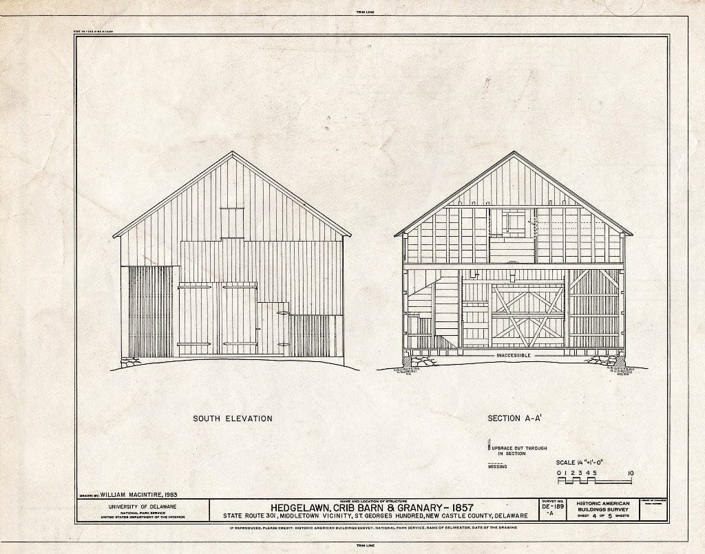 Blueprint HABS DEL,2-MIDTO.V,5-A- (Sheet 4 of 5) - Hedgelawn, Crib Barn & Granary, Route 301 at Route 10, Middletown, New Castle County, DE