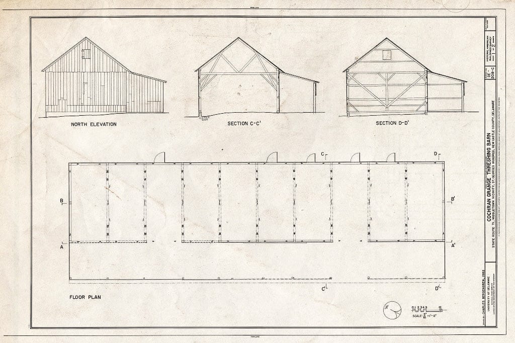 Blueprint HABS DEL,2-MIDTO.V,3-C- (Sheet 1 of 2) - Cochran Grange, Threshing Barn, U.S. Route 301, West of Route 71, Middletown, New Castle County, DE
