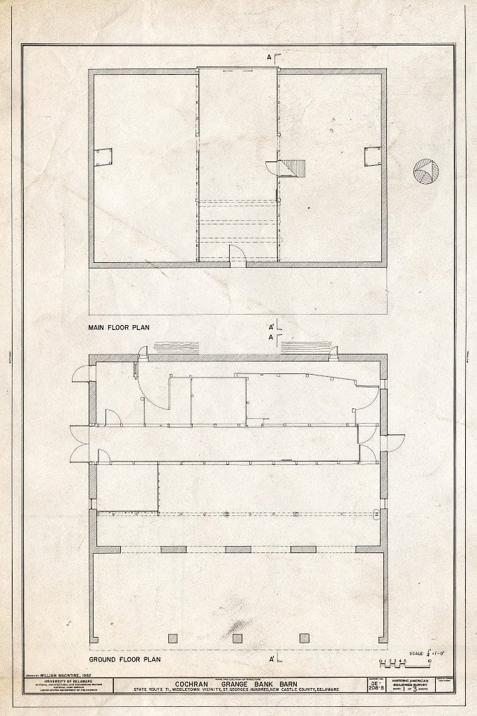 Blueprint HABS DEL,2-MIDTO.V,3-B- (Sheet 1 of 3) - Cochran Grange, Bank Barn, U.S. Route 301, West of Route 71, Middletown, New Castle County, DE