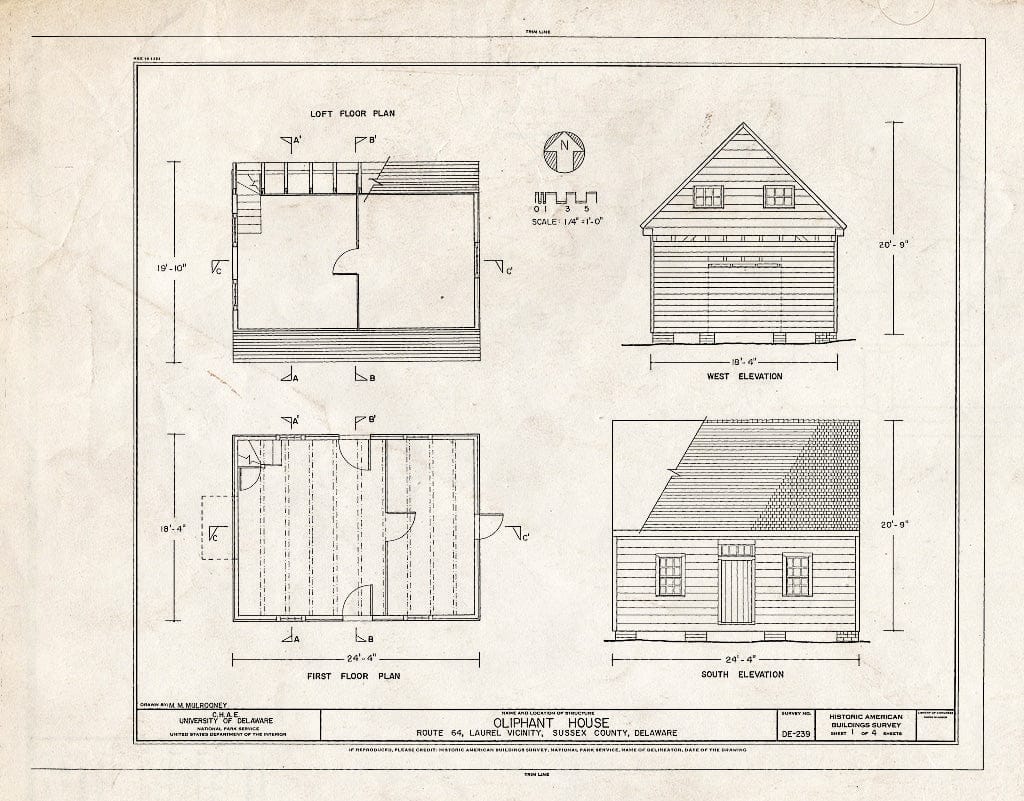 Blueprint HABS DEL,3-LAU.V,4- (Sheet 1 of 4) - Oliphant House, Route 64, Laurel, Sussex County, DE