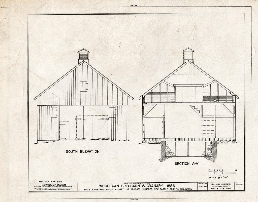 Blueprint HABS DEL,2-OD.V,4-D- (Sheet 3 of 3) - Woodlawn, Crib Barn & Granary, Saint Georges Hundred, County Route 429, East of Route 428, Odessa, New Castle County, DE