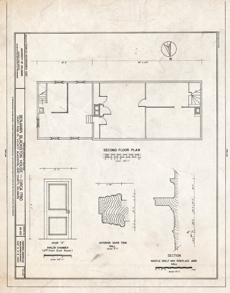 Blueprint HABS DEL,1-BLAC.V,1- (Sheet 3 of 5) - Benjamin Blackiston House, County Road 131, Blackiston, Kent County, DE