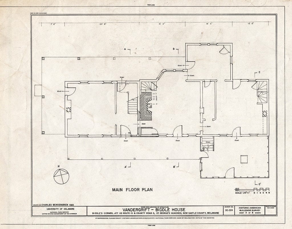 Blueprint HABS DEL,2-BIDCO,1- (sheet 3 of 8) - Vandergrift-Biddle House, Junction of US Route 13 & County Road 2, Saint Georges Hundred, Biddles Corner, New Castle County, DE