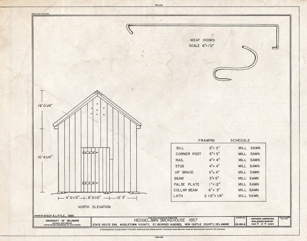 Blueprint HABS DEL,2-MIDTO.V,5-B- (Sheet 3 of 4) - Hedgelawn, Smokehouse, Saint Georges Hundred, State Route 299, Middletown, New Castle County, DE